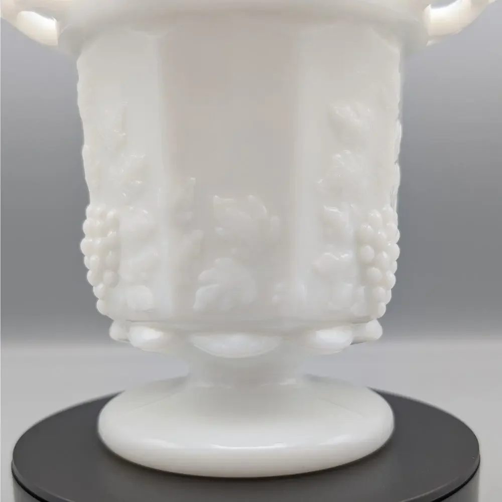 Westmoreland Paneled Grape Milk Glass Lidded Jar Candy Dish Lace Edge